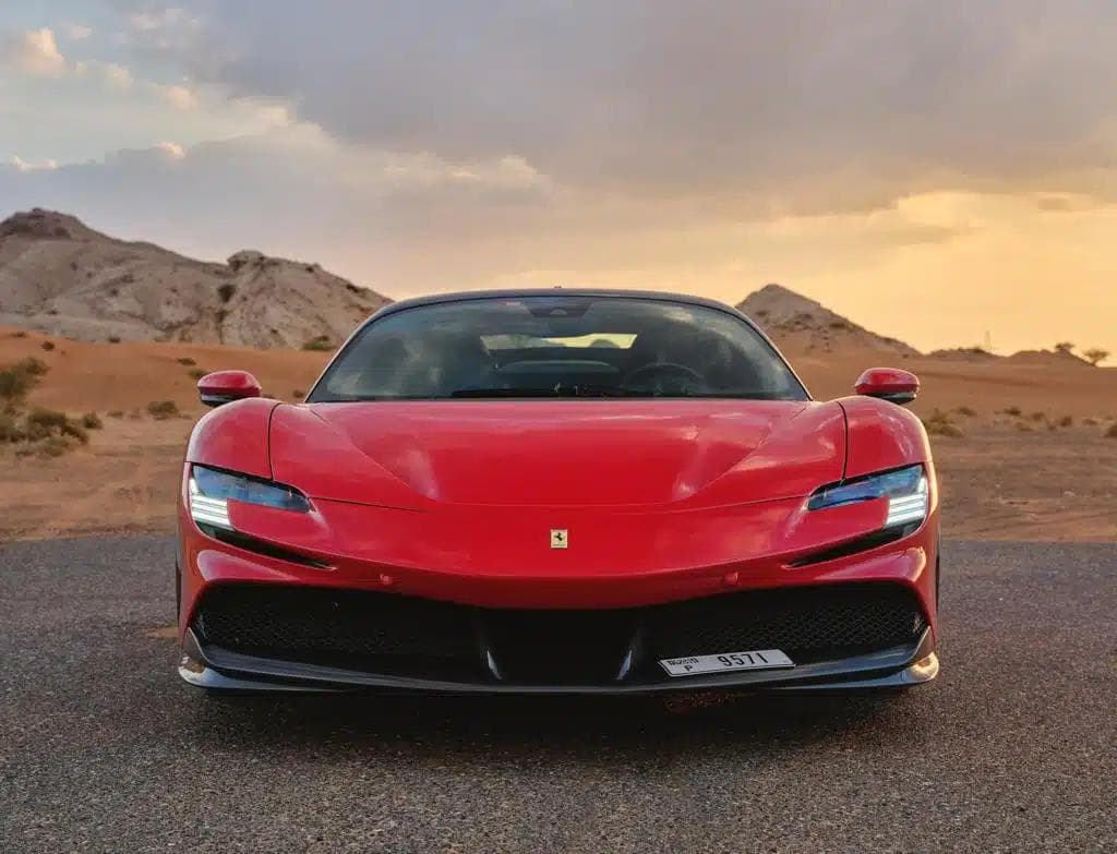 Ferrari SF90 Stradale — Red luxury car rental Dubai — view 2