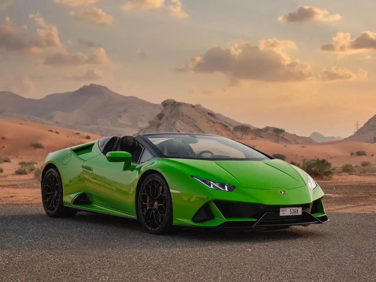 Lamborghini Huracan EVO Spyder Green — sports car rental Dubai
